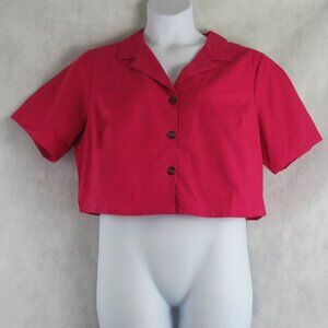 And Now This Women's Plus Size Cotton Crop Camp Shirt, Raspberry Dark Pink, 1X